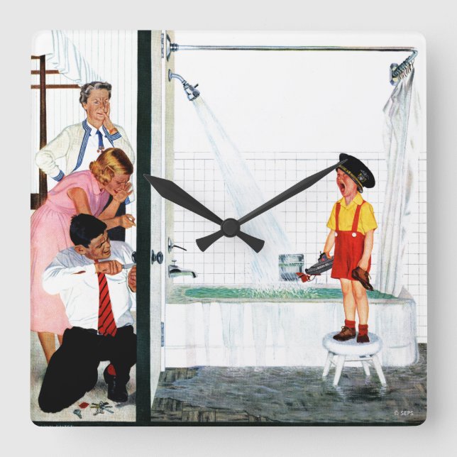 Überfließende Wanne Quadratische Wanduhr (Vorderseite)