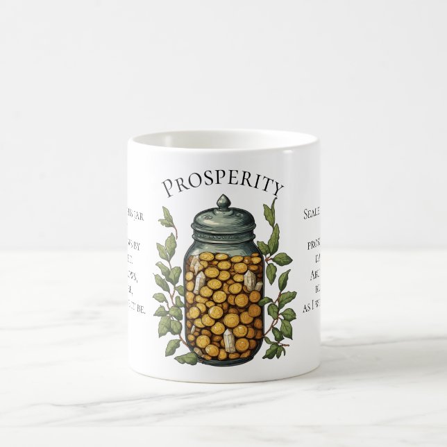 Überflussglas-Geldspruch für Wohlstand Kaffeetasse (Mittel)