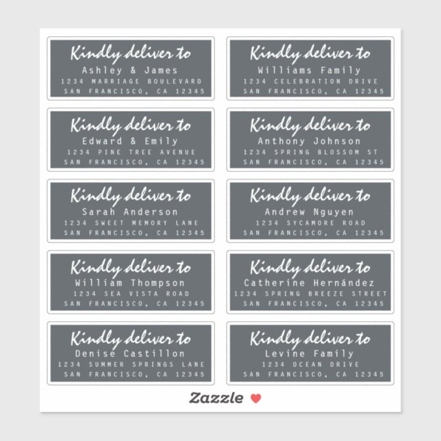 Übergabe an Script Wedding Guest Address Off-Black Aufkleber (Blatt)