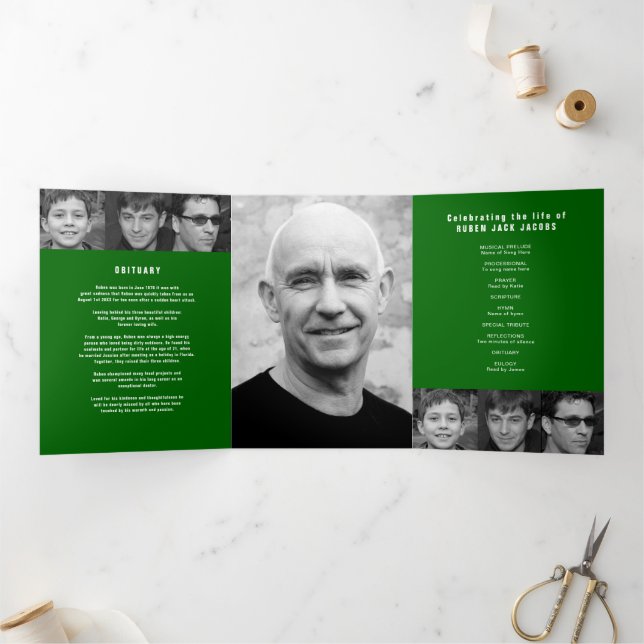 Übergabe einer Legende Begräbnisdienst grün 12 Fot Dreifach-gefaltete Programmkarte (Innenseite)