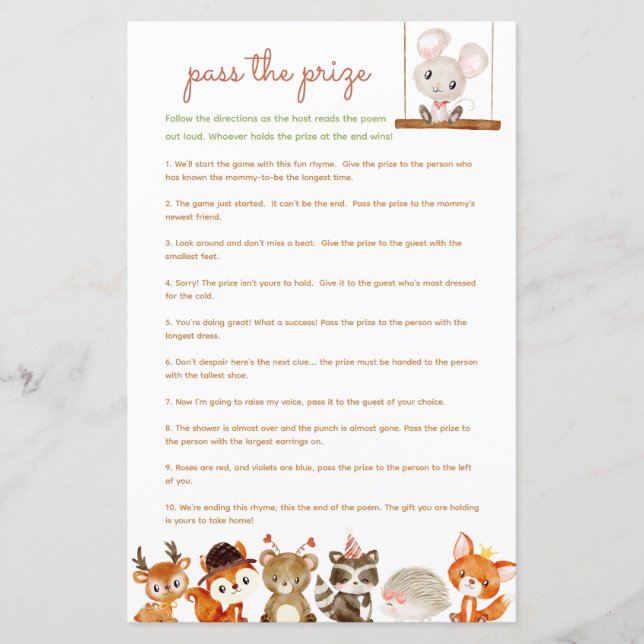 Übergeben Sie das preisgekrönte Baby Dusche Spiel  (Vorderseite)