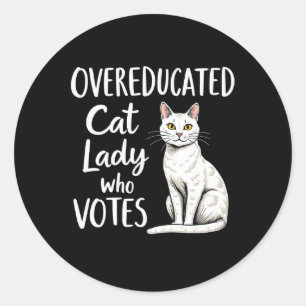 Übergebildete Katze Lady, die für Kamala Harris st Runder Aufkleber