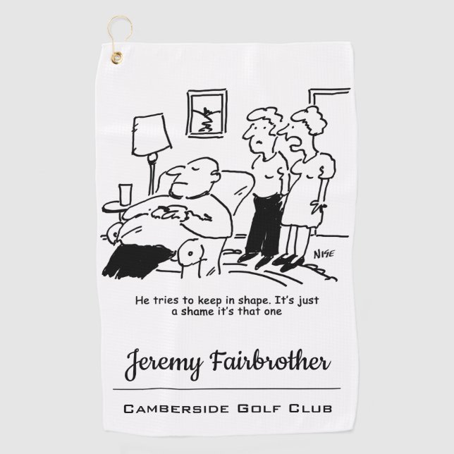 Übergewicht Untauglich Übergewichtige Mann versuch Golfhandtuch (Vorderseite)