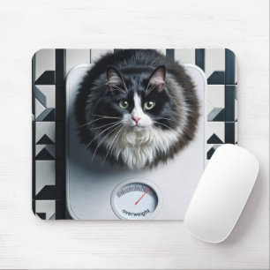 Übergewichtige Tuxedo Katze auf einer Skala Mousepad