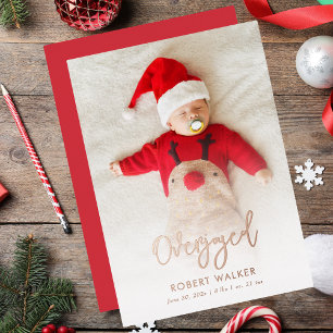 Überglückliches Baby-Foto Weihnachten Geburt Folien Feiertagskarte