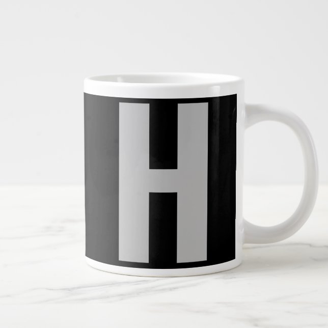 Übergroßer Monogramm-Buchstabe in Schwarz und Grau Jumbo-Tasse (Rechts)