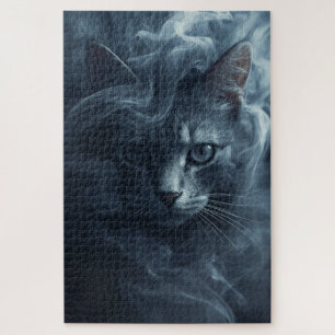Überirdische Katze in Rauch und Nebel – Mystisches Puzzle