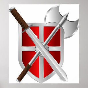 Überkreuzte Waffen auf Schild