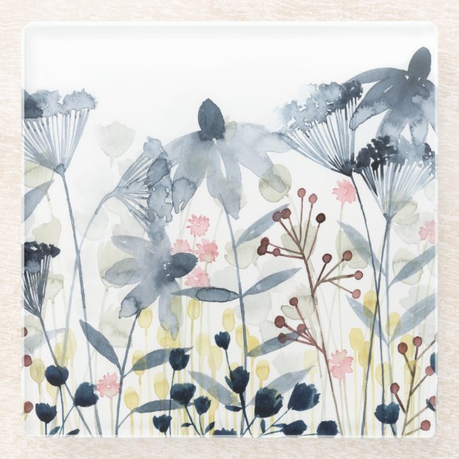 Überlagerte Gärten - Watercolor-Blumen Glasuntersetzer (Vorderseite)