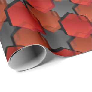 Überlappen roter Sechsecke und "grauer Stern" Geschenkpapier