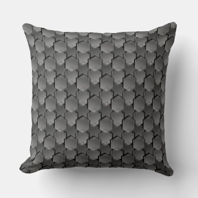 Überlappen von grauen Hexagonen oder Quadraten Kissen (Vorderseite)
