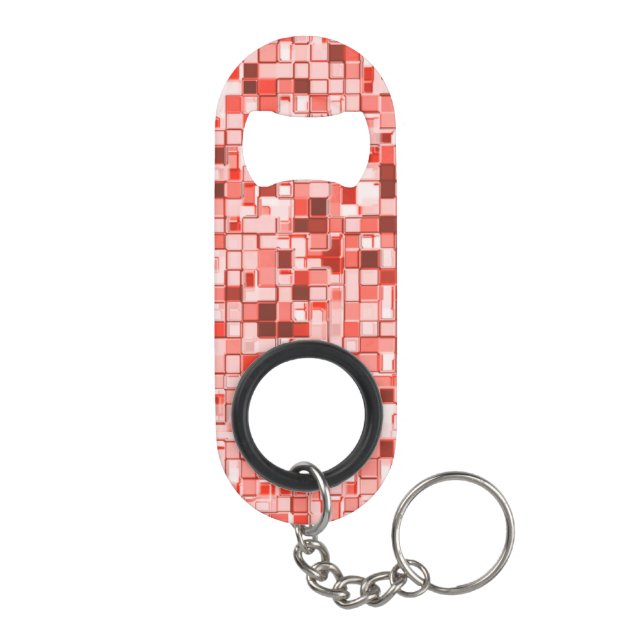 Überlappen von Mini-Quadraten, Rot- oder Korallent Mini Flaschenöffner (Rückseite)