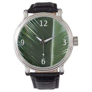 Überlappen von Palm Fronds Tropical Green Abstrakt Armbanduhr
