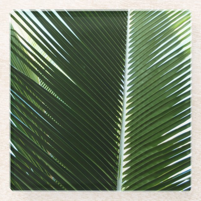Überlappen von Palm Fronds Tropical Green Abstrakt Glasuntersetzer (Vorderseite)