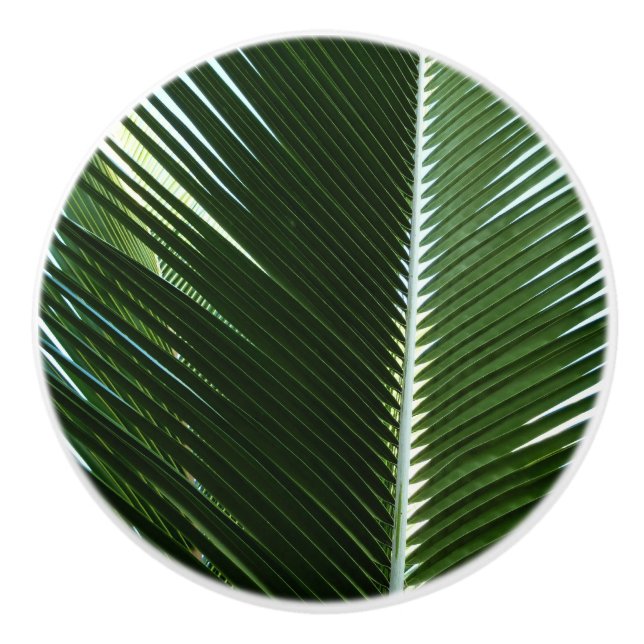 Überlappen von Palm Fronds Tropical Green Abstrakt Keramikknauf (Vorderseite)