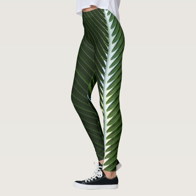 Überlappen von Palm Fronds Tropical Green Abstrakt Leggings (Links)