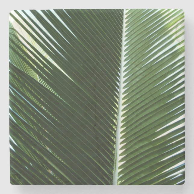 Überlappen von Palm Fronds Tropical Green Abstrakt Steinuntersetzer (Vorderseite)