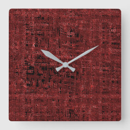 Überlappen von roten kleinen Quadraten, lackiert Quadratische Wanduhr