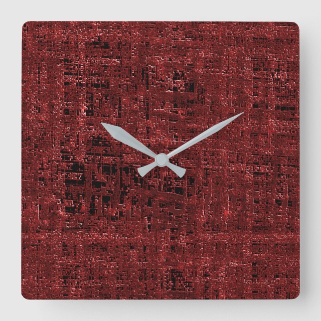Überlappen von roten kleinen Quadraten, lackiert Quadratische Wanduhr (Vorderseite)