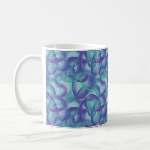 Überlappende Herzen Abstract in Lila-Aquamarin-Mus Kaffeetasse