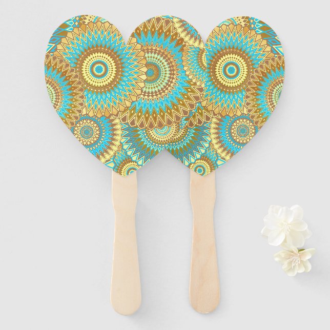 Überlappende Mandala Blau Braun Gold Fächer (Vorne und Hinten)