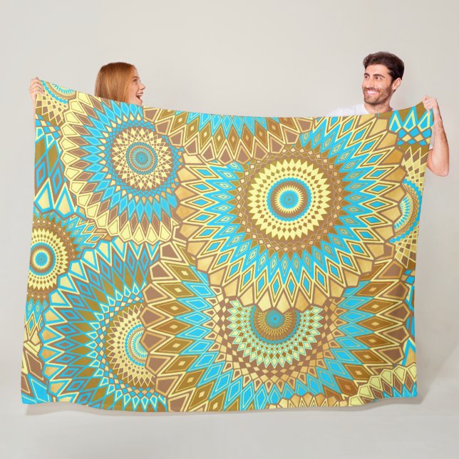 Überlappende Mandala Blau Braun Gold Fleecedecke (Beispiel)
