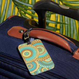 Überlappende Mandala Blau Braun Gold Gepäckanhänger