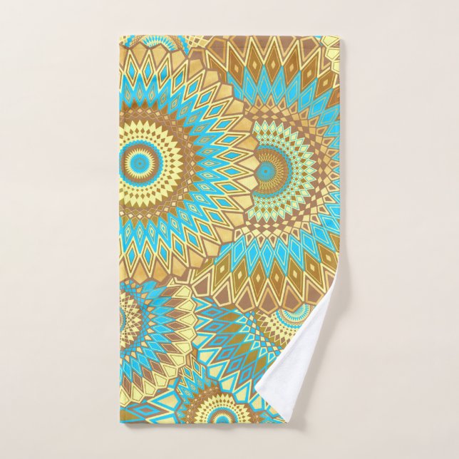 Überlappende Mandala Blau Braun Gold Handtuch (Handtuch)