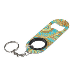Überlappende Mandala Blau Braun Gold Mini Flaschenöffner