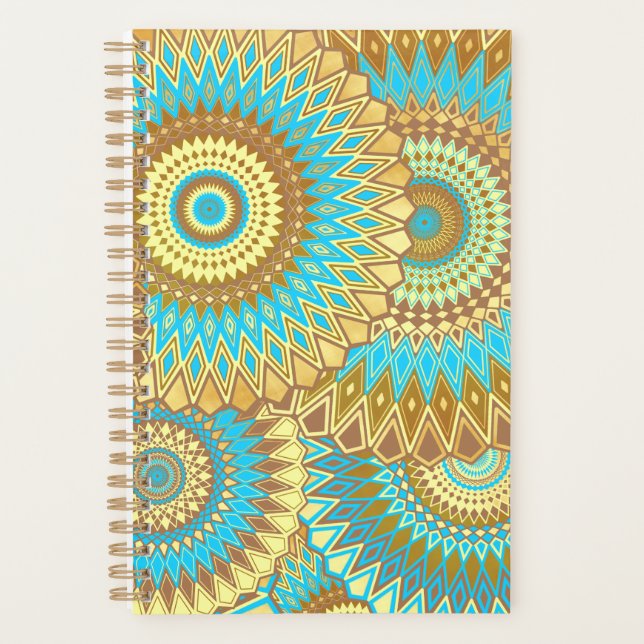 Überlappende Mandala Blau Braun Gold Planer (Vorderseite)