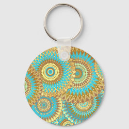 Überlappende Mandala Blau Braun Gold Schlüsselanhänger