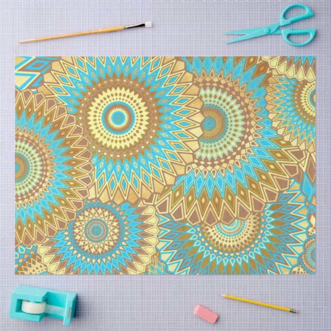 Überlappende Mandala Blau Braun Gold Seidenpapier (Basteln)