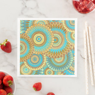 Überlappende Mandala Blau Braun Gold Serviette