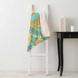 Überlappende Mandala Blau Braun Gold Sherpadecke