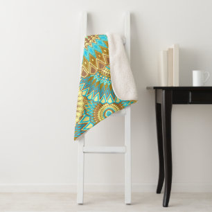 Überlappende Mandala Blau Braun Gold Sherpadecke