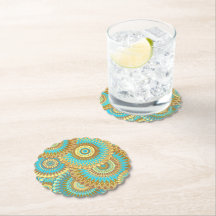 Überlappende Mandala Blau Braun Gold