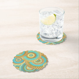 Überlappende Mandala Blau Braun Gold Untersetzer