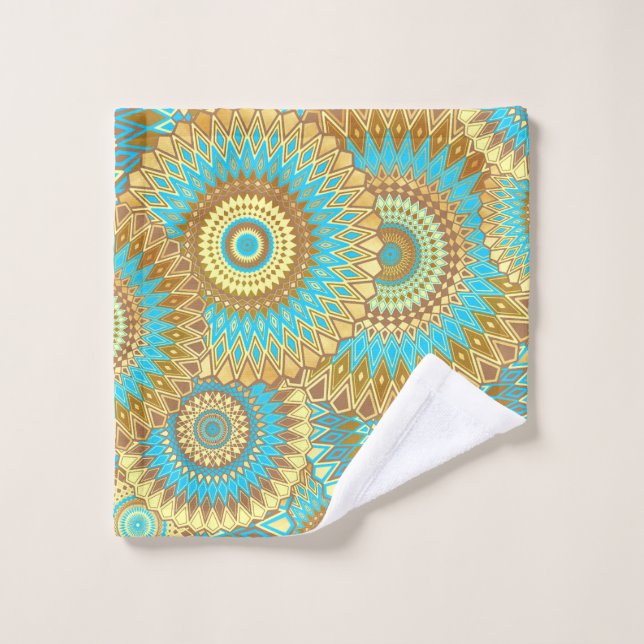 Überlappende Mandala Blau Braun Gold Waschlappen (Waschlappen)