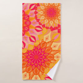 Überlappende Mandala Orange Pink Gelb Badehandtuch