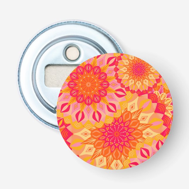 Überlappende Mandala Orange Pink Gelb Flaschenöffner (Vorderseite)