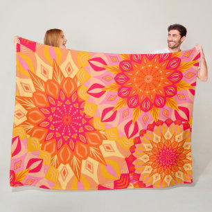 Überlappende Mandala Orange Pink Gelb Fleecedecke