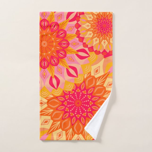 Überlappende Mandala Orange Pink Gelb Handtuch (Handtuch)