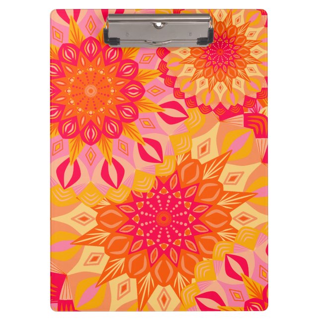 Überlappende Mandala Orange Pink Gelb Klemmbrett (Vorderseite)