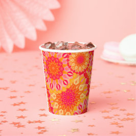 Überlappende Mandala Orange Pink Gelb Pappbecher