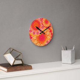 Überlappende Mandala Orange Pink Gelb Runde Wanduhr