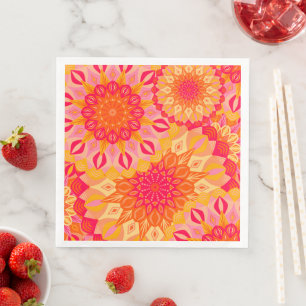 Überlappende Mandala Orange Pink Gelb Serviette