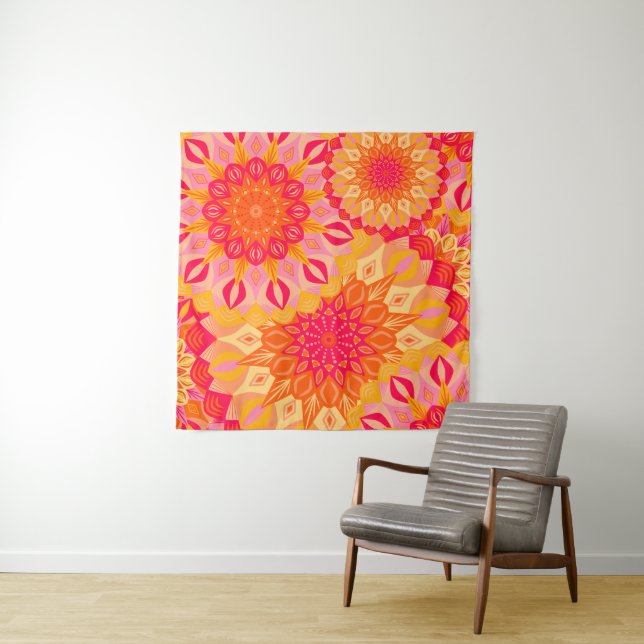 Überlappende Mandala Orange Pink Gelb Wandteppich (Beispiel)