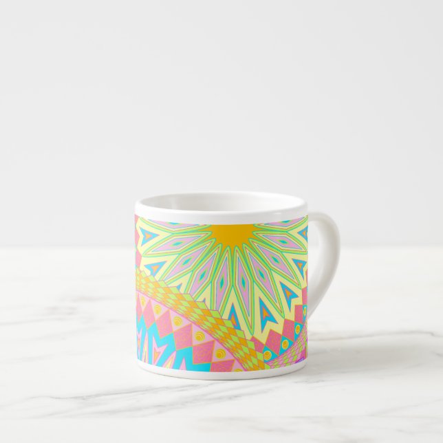 Überlappende Mandala Pink Blau Gelb Mint Lila Espressotasse (Vorderseite Rechts)