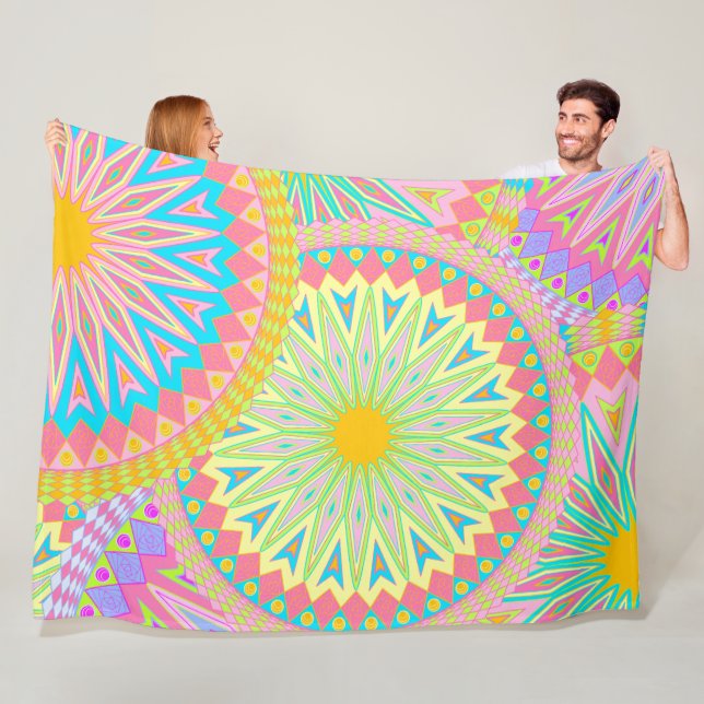 Überlappende Mandala Pink Blau Gelb Mint Lila Fleecedecke (Beispiel)