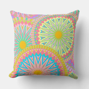 Überlappende Mandala Pink Blau Gelb Mint Lila Kissen